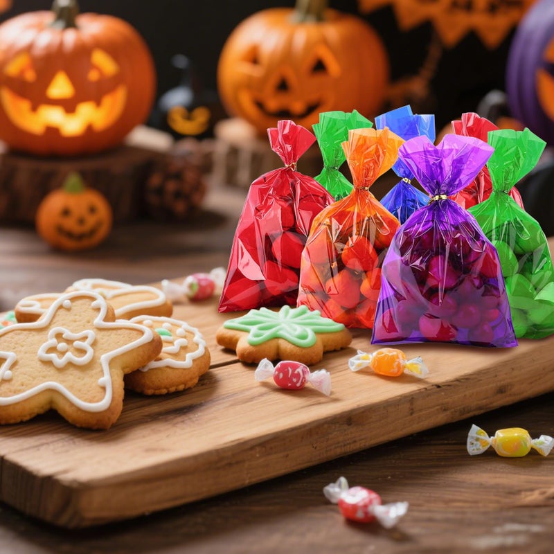 Morepack Colored Cellophane Treat Bags, 6x9 Inch 100 pcs Colorful Cello Cellophane Bags with 100 Twist Ties for Party Favors - Image 4